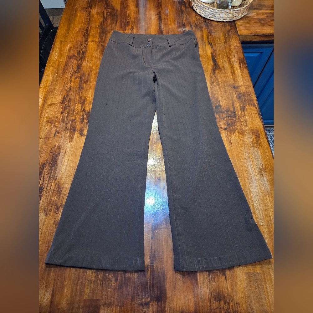 Y2K Big Star Fashion Chocolate Brown Pinstripped Flare Pants Size Large
